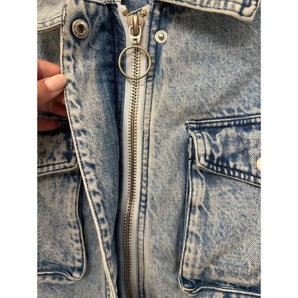 Avec Les Filles Acid Wash Denim Utility Jacket Size Medium Safari Style - Picture 8 of 10